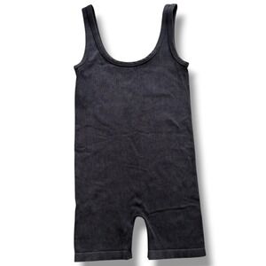 Vital Life Womens M Charcoal Gray Mineral Wash Sleeveless Ribbed Romper Athletic